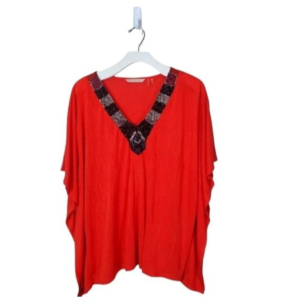 SOFT SURROUNDINGS Womens Blouse Poncho SZ M Kimono Life of the Party Orange